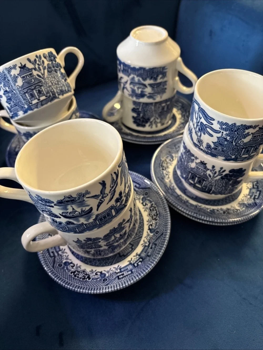 Churchill Blue Willow Porcelain Saucer and Cup Set